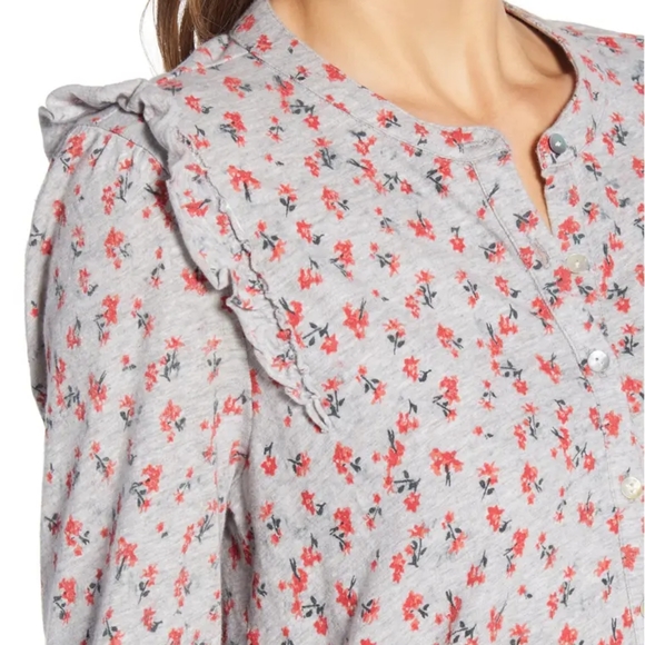 NWT Lucky Brand Small Peititie Gray Floral Ruffle - Picture 5 of 10